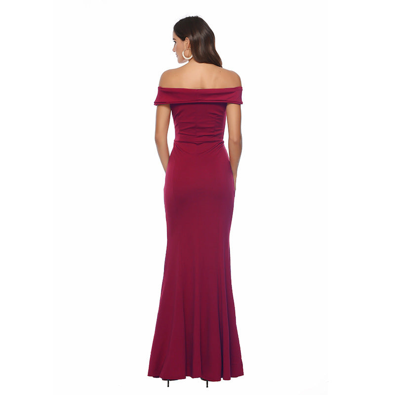 Amazon foreign trade cross-border women's clothing explosion models Europe and the United States new V-neck split dress banquet evening dress long skirt
