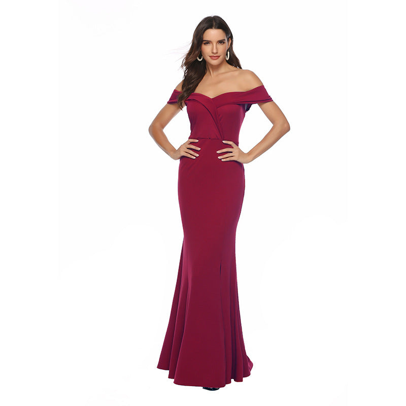 Amazon foreign trade cross-border women's clothing explosion models Europe and the United States new V-neck split dress banquet evening dress long skirt