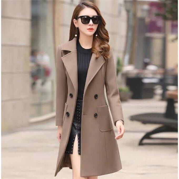 2021 new winter Korean version slim fit, fashionable temperament, mid-length waisted woolen coat, women's woolen coat