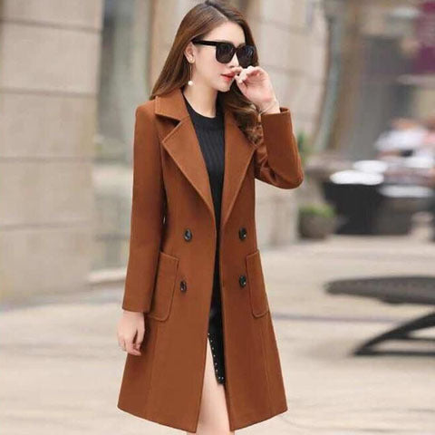 2021 new winter Korean version slim fit, fashionable temperament, mid-length waisted woolen coat, women's woolen coat