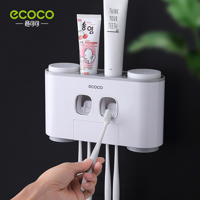 ECOCO Wall-mount Toothbrush Holder Auto Squeezing Toothpaste Dispenser Toothbrush Toothpaste Cup Storage Bathroom Accessories