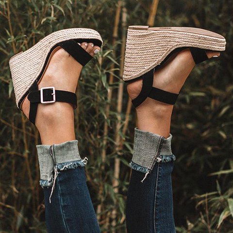 Best selling European and American foreign trade 2021wish Amazon AliExpress new high-heeled wedge hemp rope platform sandals for women