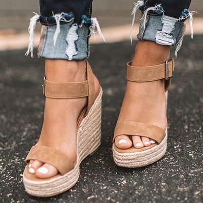 Best selling European and American foreign trade 2021wish Amazon AliExpress new high-heeled wedge hemp rope platform sandals for women