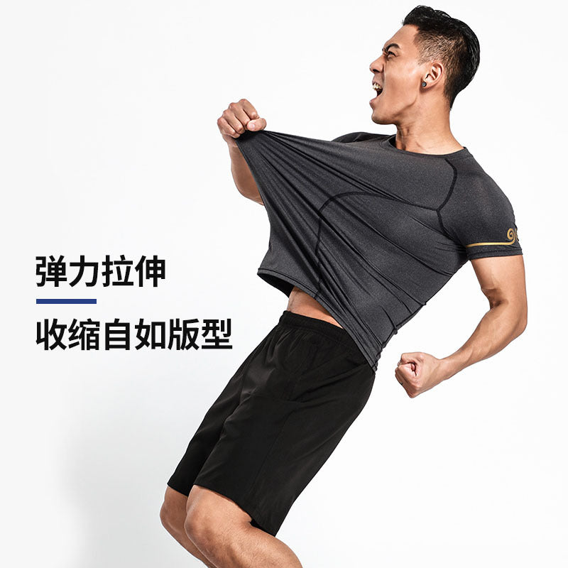 Factory direct sales new summer casual printing tight-fitting running fitness clothes for men, high elastic, breathable, sweat-absorbent, short-sleeved men
