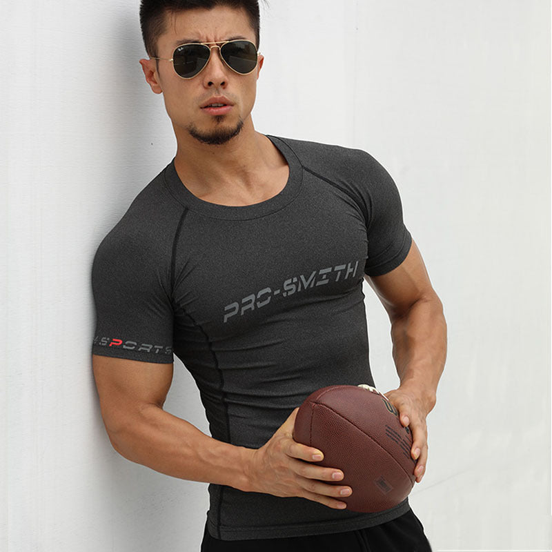 Factory direct sales new summer casual printing tight-fitting running fitness clothes for men, high elastic, breathable, sweat-absorbent, short-sleeved men