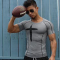 Factory direct sales new summer casual printing tight-fitting running fitness clothes for men, high elastic, breathable, sweat-absorbent, short-sleeved men