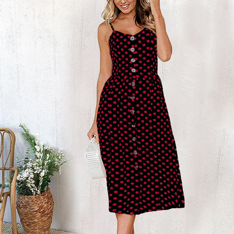 AliExpress 2019 summer European and American new cross-border hot selling sexy suspenders button backless dress female 8022