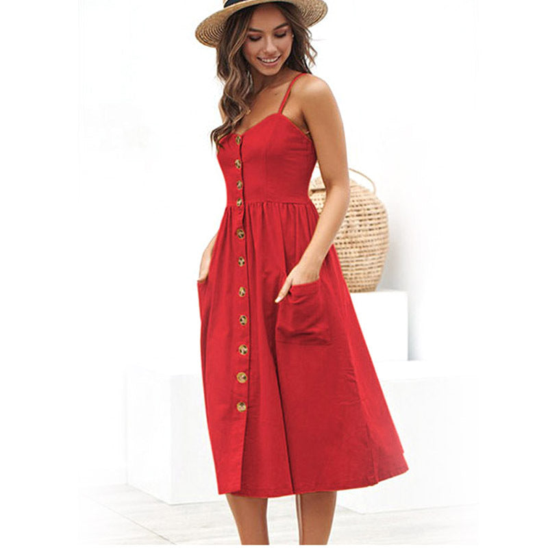AliExpress 2019 summer European and American new cross-border hot selling sexy suspenders button backless dress female 8022