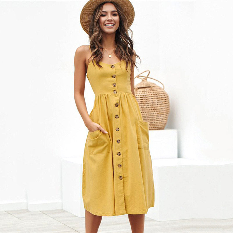 AliExpress 2019 summer European and American new cross-border hot selling sexy suspenders button backless dress female 8022