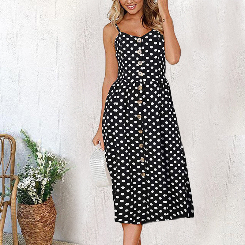 AliExpress 2019 summer European and American new cross-border hot selling sexy suspenders button backless dress female 8022