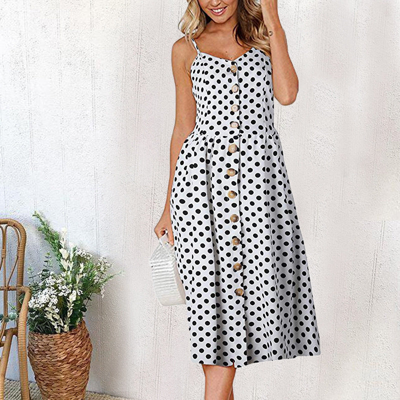 AliExpress 2019 summer European and American new cross-border hot selling sexy suspenders button backless dress female 8022