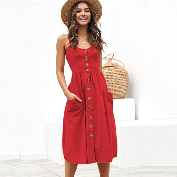 AliExpress 2019 summer European and American new cross-border hot selling sexy suspenders button backless dress female 8022