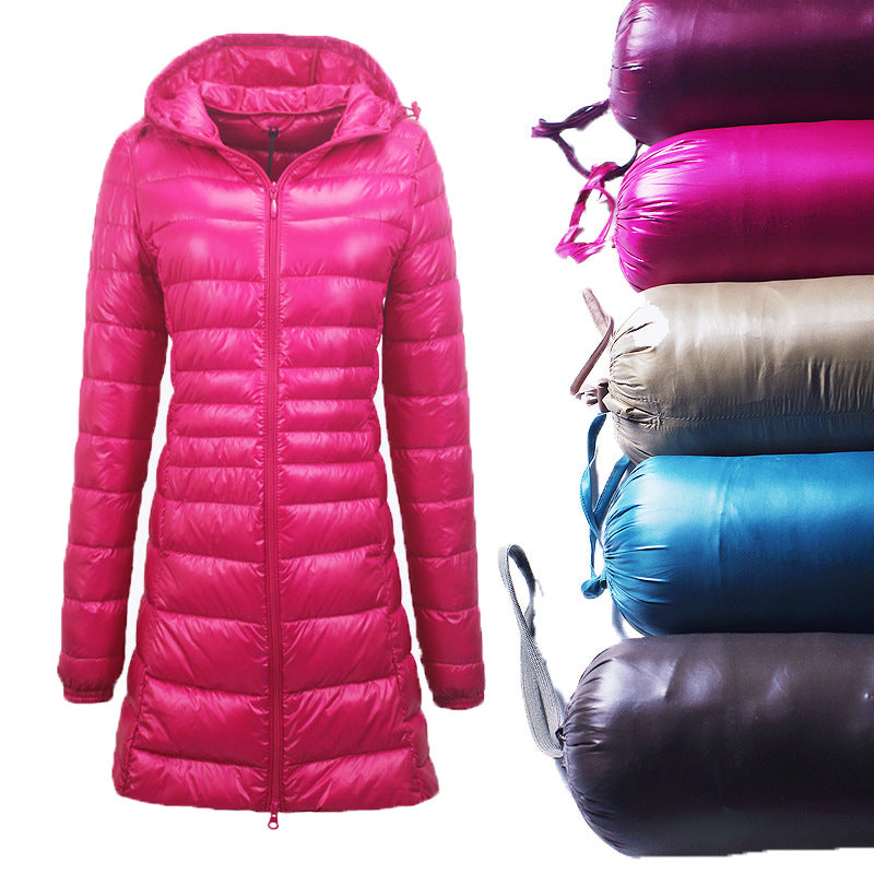 Cross-border women's clothing autumn and winter hooded down jackets plus size light and thin slim-fit mid-length women's jacket S-7XL