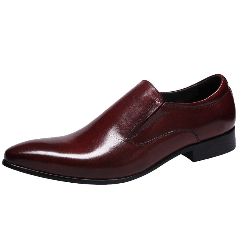 Pointed leather shoes men's business formal genuine leather first layer leather slip-on casual shoes brown British lazy loafers