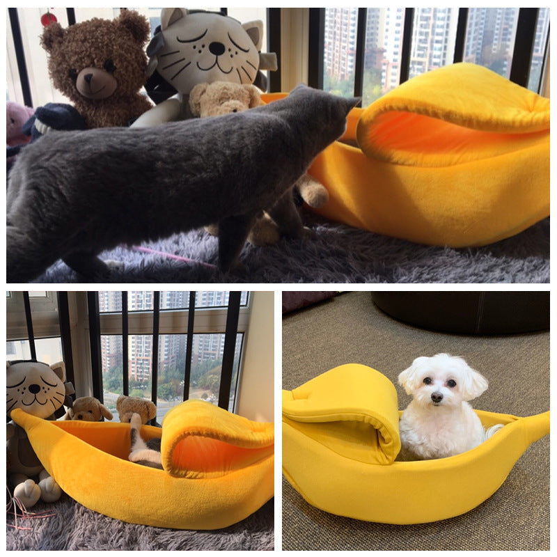 Factory direct sales pet supplies kennel banana cat kennel dog kennel winter warm deep sleep cat sleeping bag seamless generation