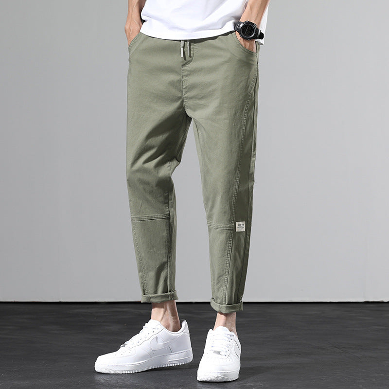 2020 Spring Military Green Casual Pants Men's Korean Style Trendy Loose Straight Sports Pants Men's Men's Nine-Point Pants Men's