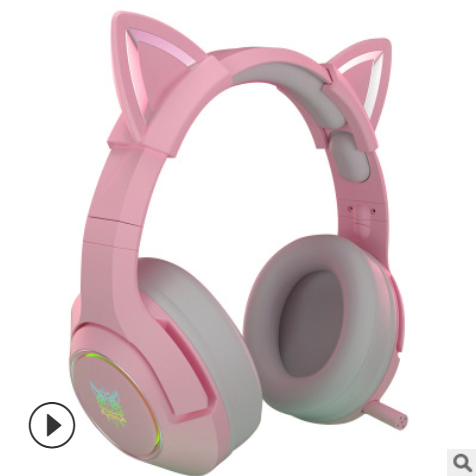 Onikuma K9 pink cat ears headset wearing cute girl heart game e-sports headset