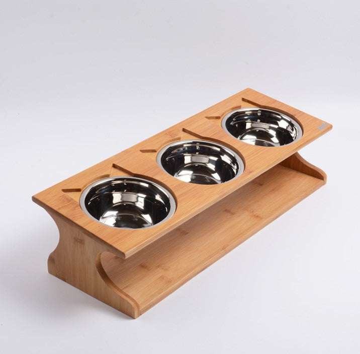 Miaoxianer cat bowl ceramic solid wood stand dog bowl pet bowl three bowl neck guard high foot oblique mouth cat bowl cat supplies wholesale