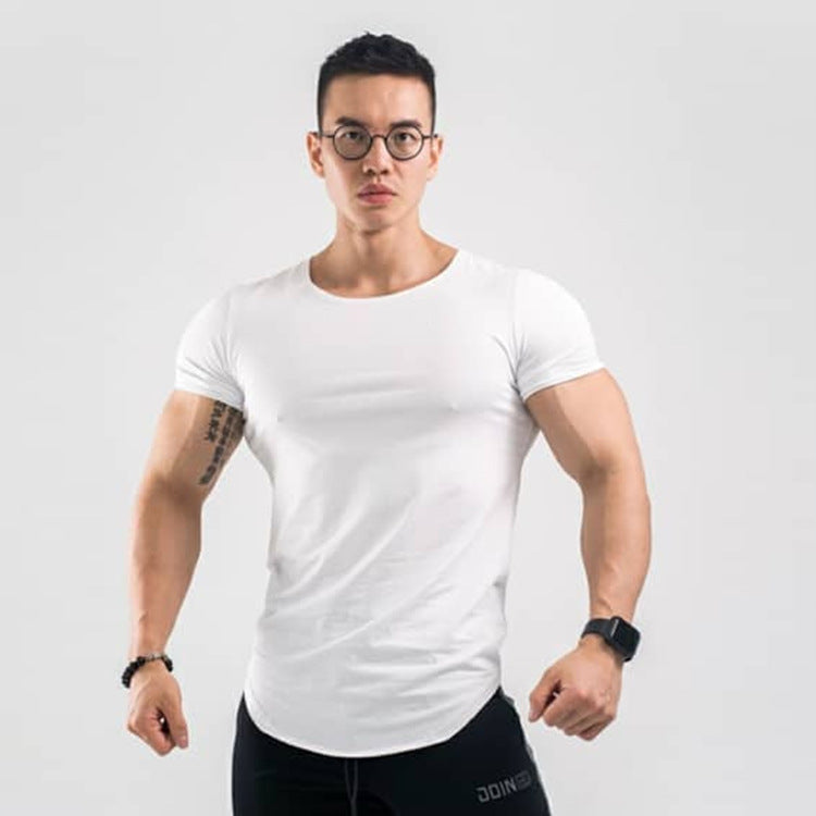 Sports t-shirt men's short-sleeved loose European and American t-shirt curved hem fitness trend running quick-drying breathable top