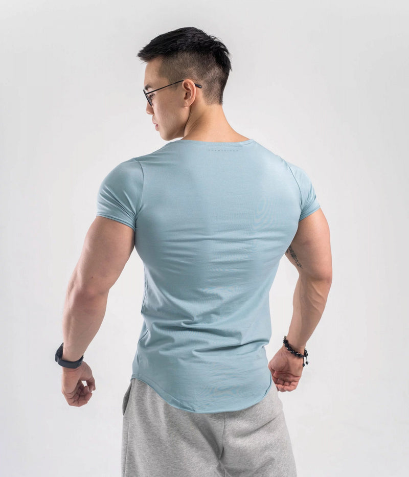 Sports t-shirt men's short-sleeved loose European and American t-shirt curved hem fitness trend running quick-drying breathable top
