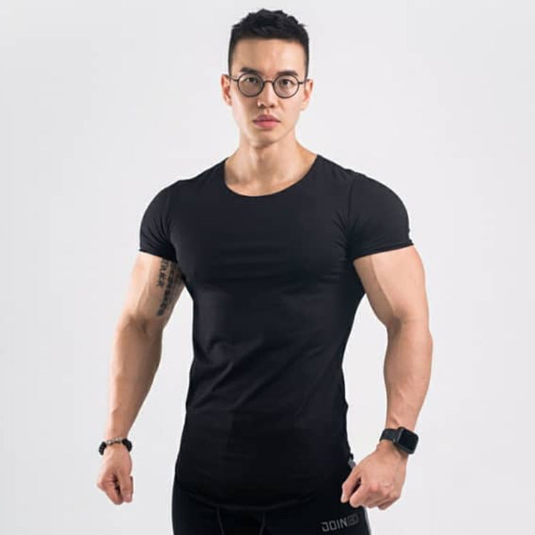 Sports t-shirt men's short-sleeved loose European and American t-shirt curved hem fitness trend running quick-drying breathable top