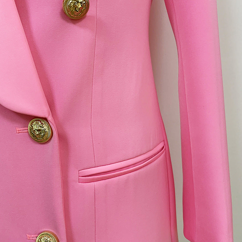 Foreign trade quality 2022 star new coat skirt fashion lion buckle satin green fruit collar suit dress