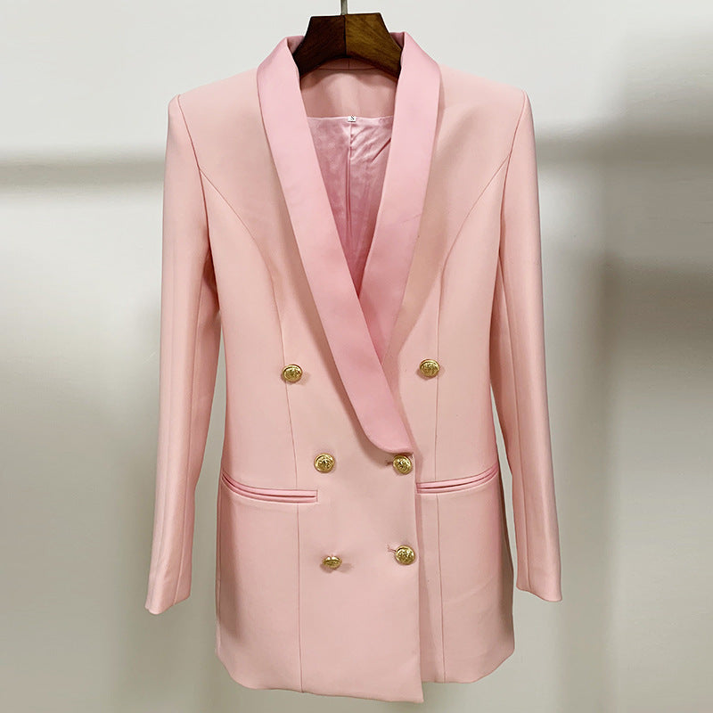 Foreign trade quality 2022 star new coat skirt fashion lion buckle satin green fruit collar suit dress