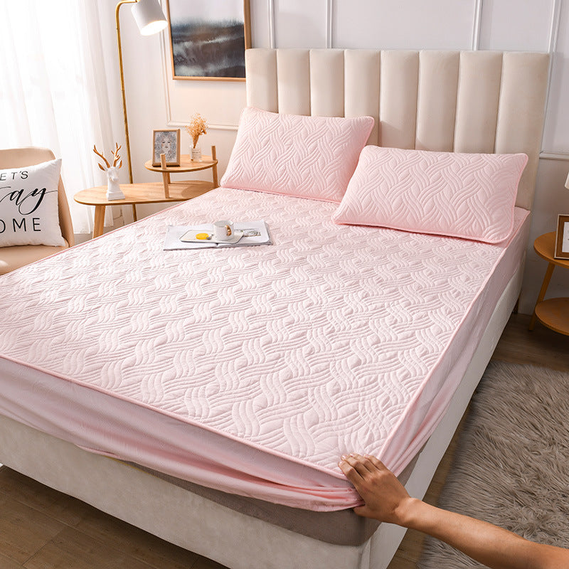 Jinfudi Amazon pure cotton brushed solid color bed sheet quilted bed cover all-inclusive thickened mattress protector