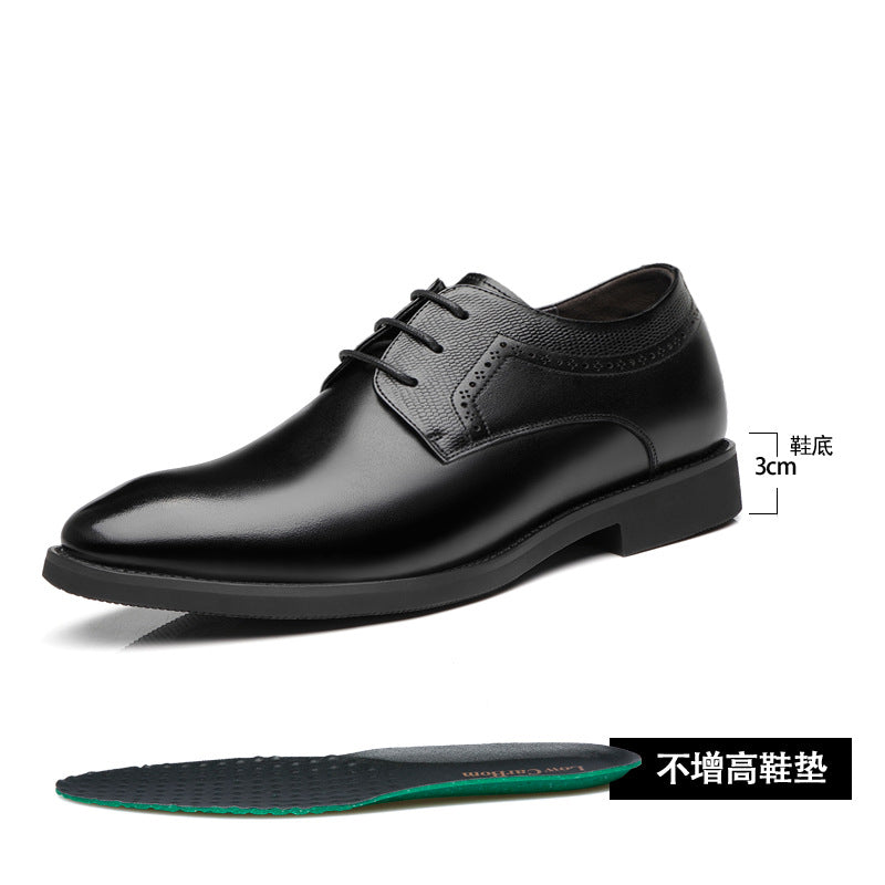 Business formal leather shoes men's pointed toe British casual shoes genuine leather inner height increase versatile trendy wedding shoes men's soft sole