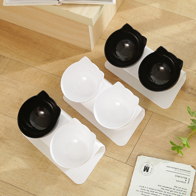 [Boxed] Inclined neck protector cat bowl dog bowl cat food bowl oblique mouth plastic cat double bowl dog food bowl pet bowl wholesale