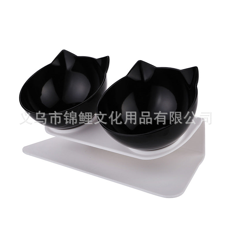 [Boxed] Inclined neck protector cat bowl dog bowl cat food bowl oblique mouth plastic cat double bowl dog food bowl pet bowl wholesale