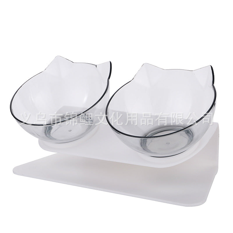 [Boxed] Inclined neck protector cat bowl dog bowl cat food bowl oblique mouth plastic cat double bowl dog food bowl pet bowl wholesale