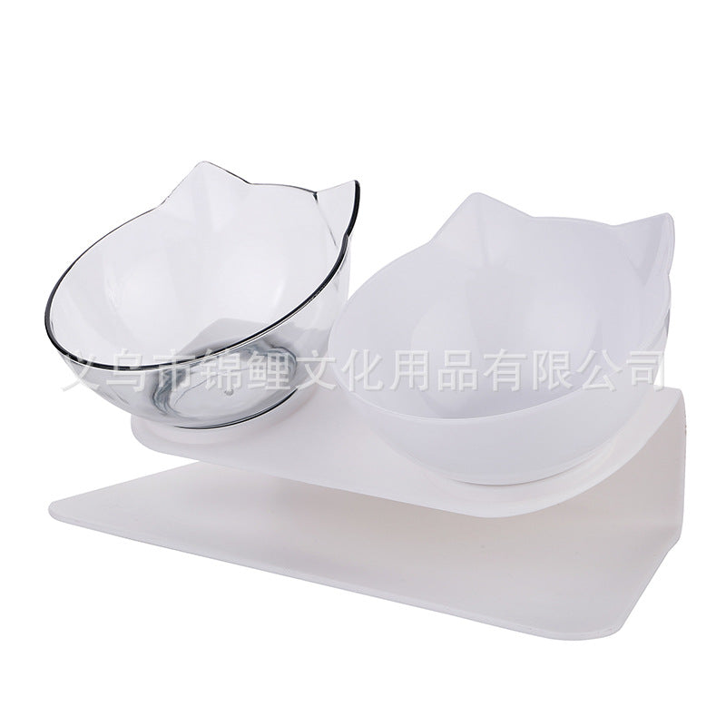 [Boxed] Inclined neck protector cat bowl dog bowl cat food bowl oblique mouth plastic cat double bowl dog food bowl pet bowl wholesale