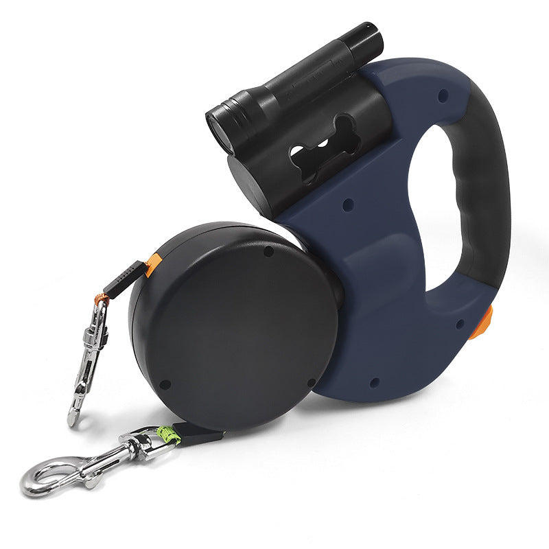 Automatic retractable leash with LED flashlight, one drag, two double heads, dog leash, dog chain, pet supplies manufacturer