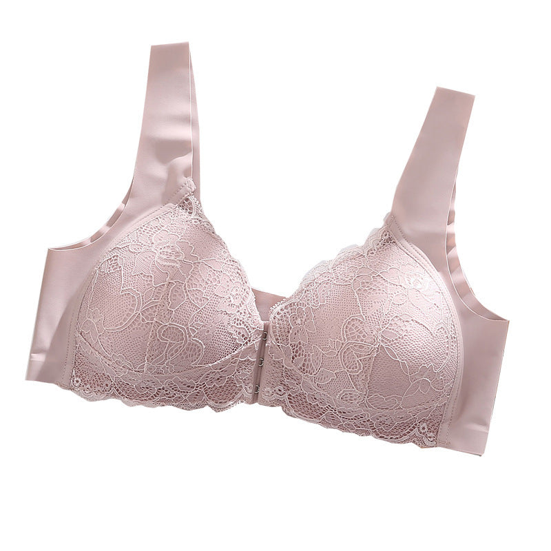 Cross-border plus size underwear without steel ring bra front buckle seamless vest lace beautiful back plus size underwear nursing bra