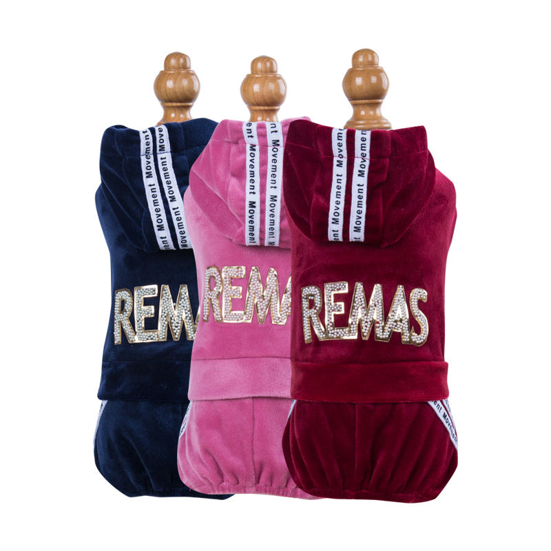 Dog clothes spring and autumn new gold velvet four-legged sports and leisure clothing Teddy clothes one-piece pet four-legged clothing