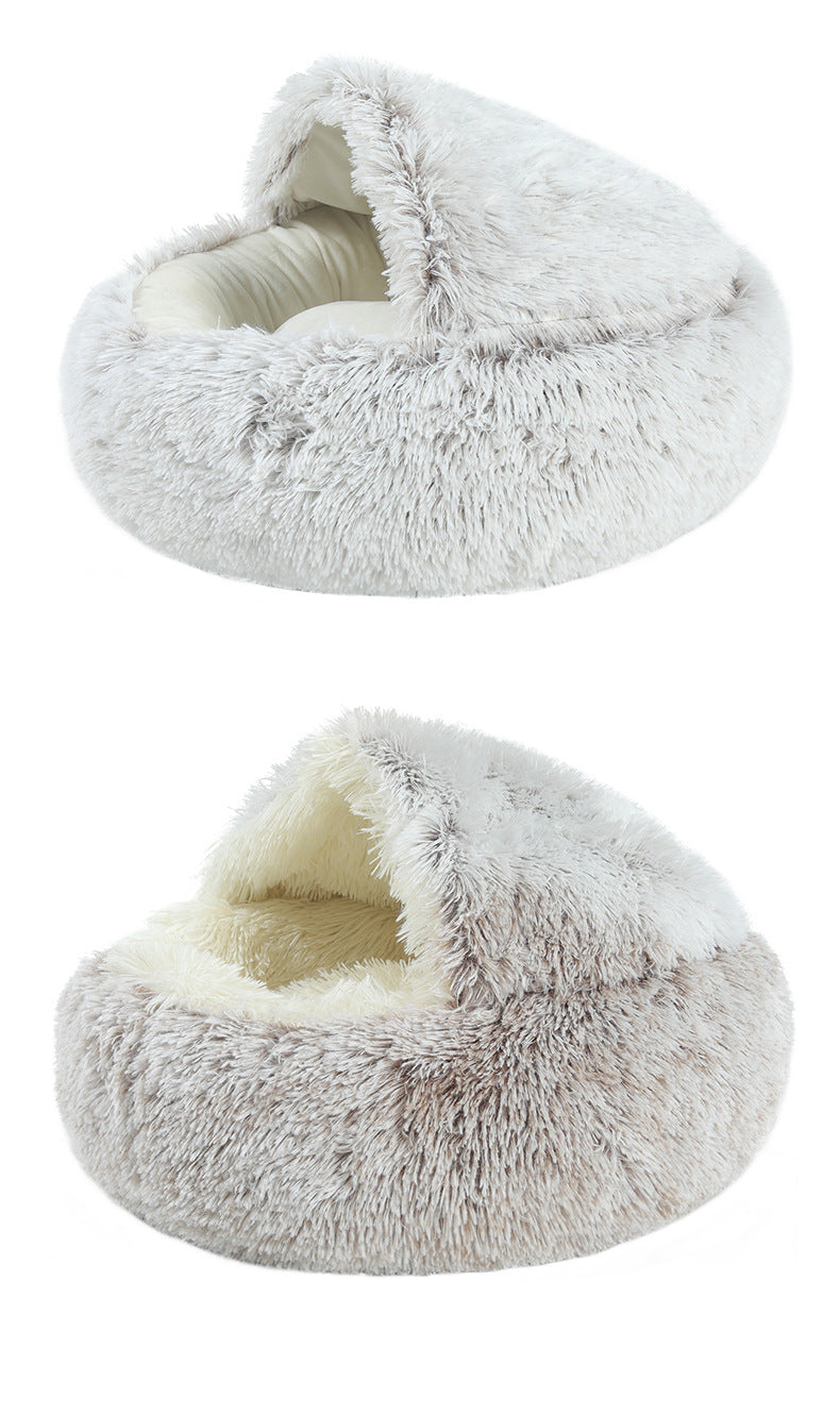 Crystal velvet warm round half-pack cat litter pet kennel deep sleep plush round nest sleeping bag semi-closed cat litter