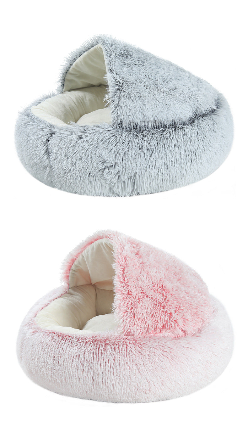 Crystal velvet warm round half-pack cat litter pet kennel deep sleep plush round nest sleeping bag semi-closed cat litter