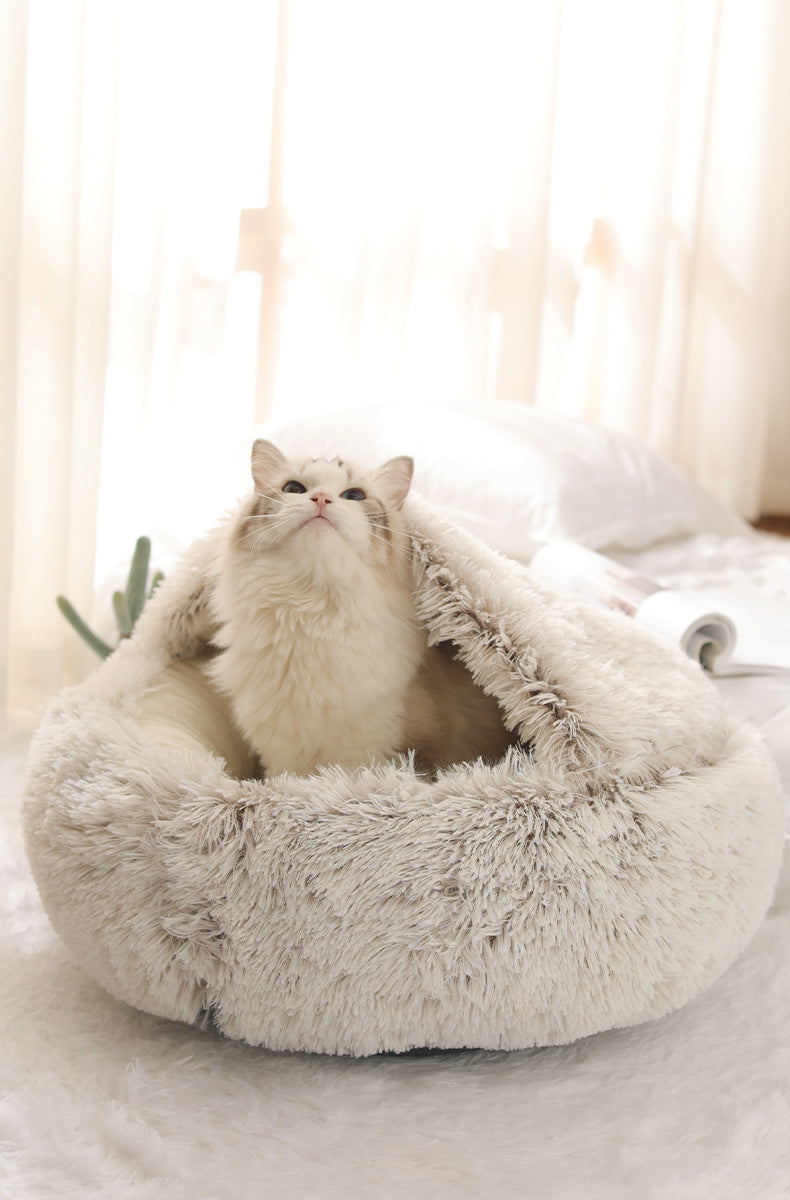 Crystal velvet warm round half-pack cat litter pet kennel deep sleep plush round nest sleeping bag semi-closed cat litter