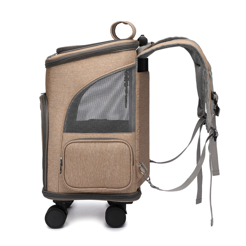 Hanbang's new folding trolley pet backpack Travel pet backpack Universal wheel trolley pet bag