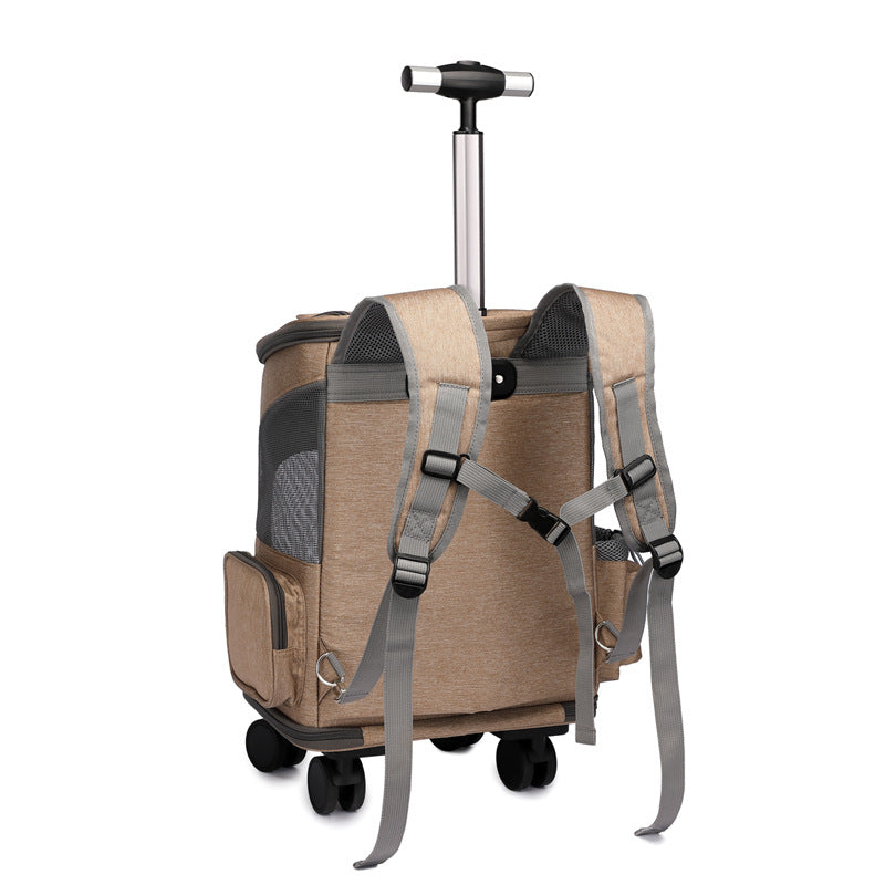 Hanbang's new folding trolley pet backpack Travel pet backpack Universal wheel trolley pet bag