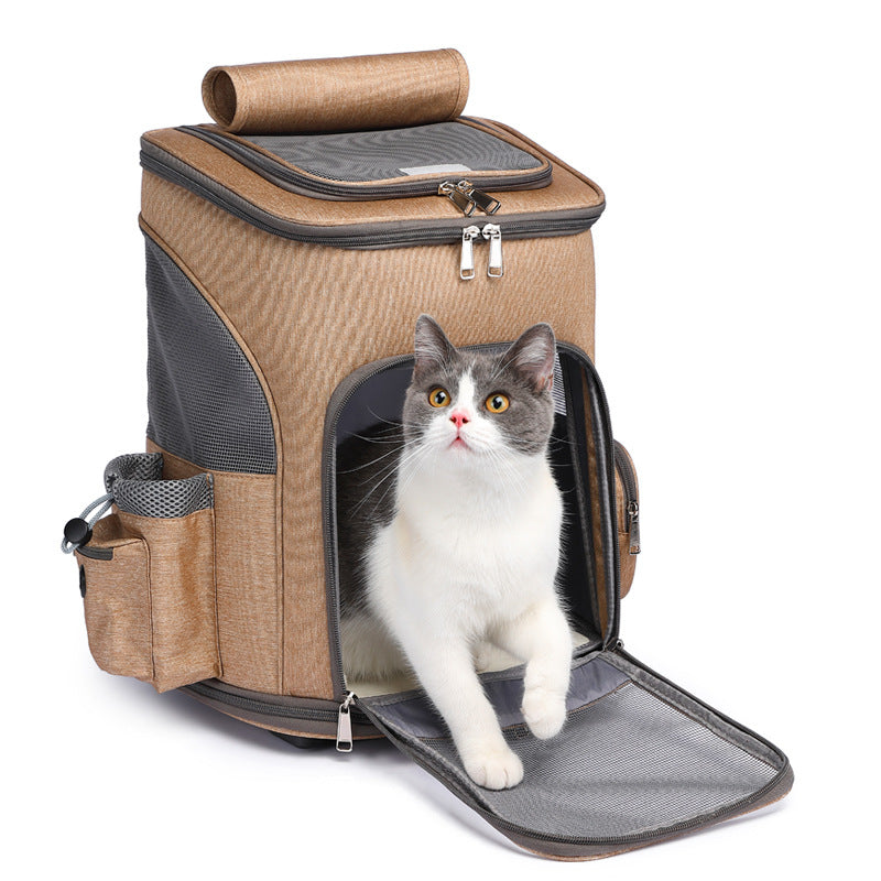 Hanbang's new folding trolley pet backpack Travel pet backpack Universal wheel trolley pet bag