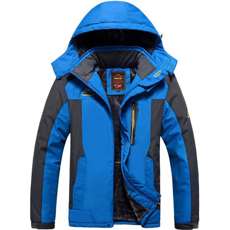 Outdoor jacket, large size men's outdoor fishing jacket, winter windproof and cold-resistant plus velvet and thickened mountaineering jacket for men