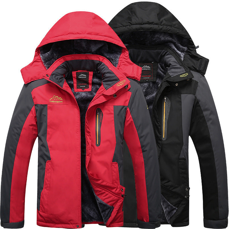 Outdoor jacket, large size men's outdoor fishing jacket, winter windproof and cold-resistant plus velvet and thickened mountaineering jacket for men