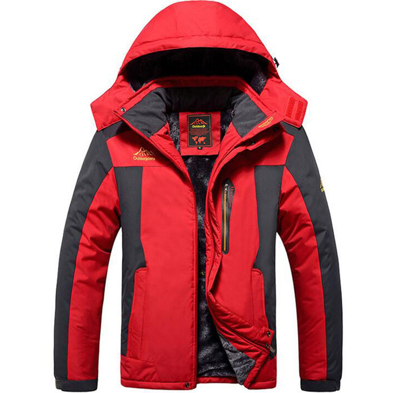 Outdoor jacket, large size men's outdoor fishing jacket, winter windproof and cold-resistant plus velvet and thickened mountaineering jacket for men