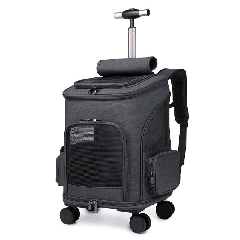Hanbang's new folding trolley pet backpack Travel pet backpack Universal wheel trolley pet bag