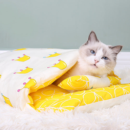 Japanese Cat Bed Warm Cat Sleeping Bag Deep Sleep Winter Removable Pet Dog Bed House Cats Nest Cushion with pillow