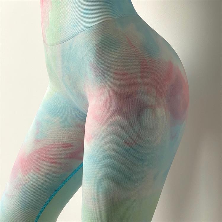 AliExpress European and American ins hot tie-dye yoga suit sexy seamless knitted fitness sports tight suit female