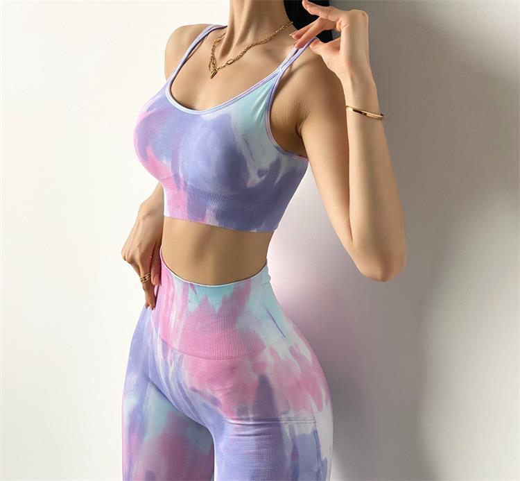 AliExpress European and American ins hot tie-dye yoga suit sexy seamless knitted fitness sports tight suit female