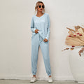 Cross-border Amazon 2020 autumn and winter new style European and American solid color long-sleeved loose casual suit women's home wear pajamas